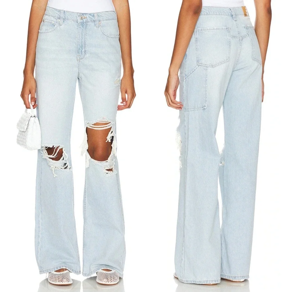 Free People Jeans 26S Tinsley Baggy Distressed Wide Leg Denim Cotton We The Free